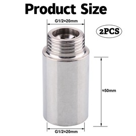 Set of 2 Tap Extension Stainless Steel 1/2 Inch x 50 mm, 1/2 Inch Female x 1/2 Inch Male Thread, DN15 Thread Extension, 50 mm Stainless Steel Extension Fitting, Connection Extension for Heating and