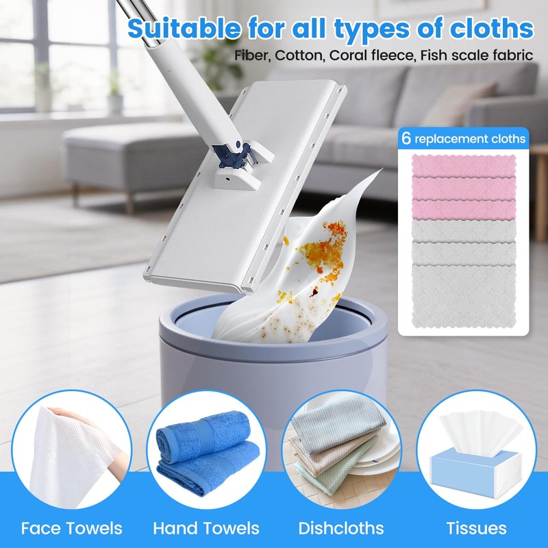 Snap Grip Mini Mop with 6 Washable Pads, Dust Mop