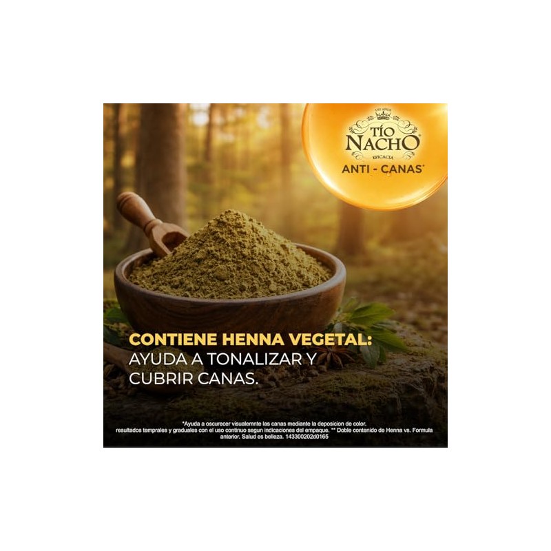 Tío Nacho Henna Egipcia Fórmula Avanzada Anti-Canas. Botella con 415ml.