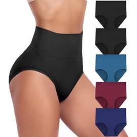 SAYCELI Women's Briefs Underwear High Waist Tummy Control Full Coverage Panties, Ladies Postpartum Underpants 5 Pack