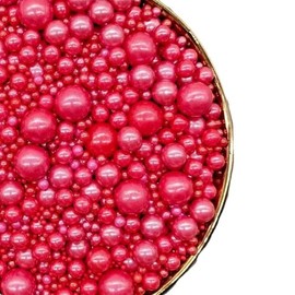 Sprinkles perlas mix multitamaños 100 grs comestibles para decoración de postres, incluye 2.5, 4, 7 10 y 14mm de azucar ultraresistentes (Rojo)