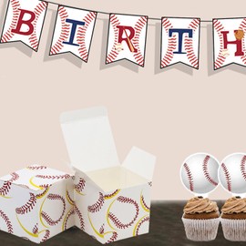 Oletx 8Pcs Baseball Paper Gift Boxes, 3x3x3 inch Small Gift Box with Lids, Goodie Treat Boxes for Baseball Sports Party Favor Decorations