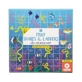 Talking Tables Fish Themed Snakes and Ladders Game for Kids | Classic Board Game for Children & Family with Educational Ocean Fact File (FISH-SNAKE-LADDER)