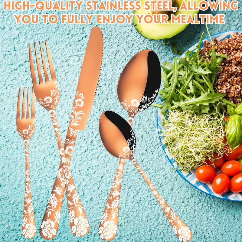 Vilihkc 20 piece Peony Flower Pattern Design Silverware Set, Stainless
