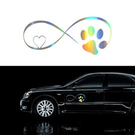 cueclue 1 Pack Dog Paw Print Love Decal, 7.1" x 3.1" Car Decoration Sticker, Vinyl Car Sticker, Holographic Waterproof Sticker, Universal for Car, Windows, Walls, Laptops (Multicolored)