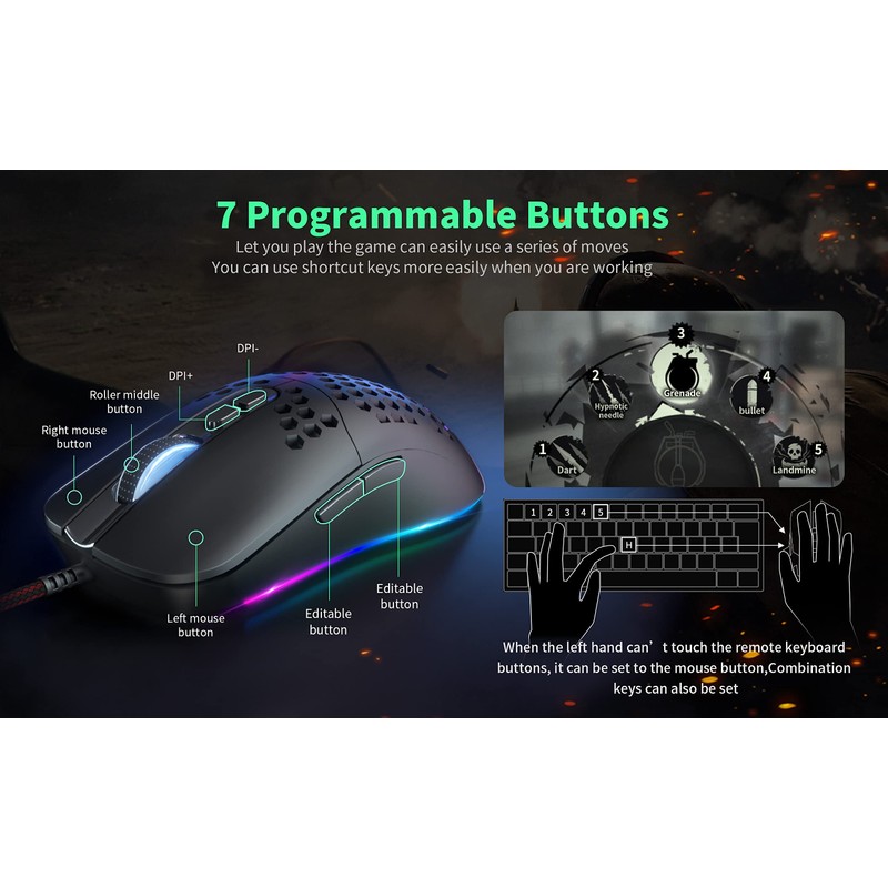 CYD C306 Kabelgebundene Gaming-Mäuse mit 7200 DPI Sensor, Gaming-Mäusen mit