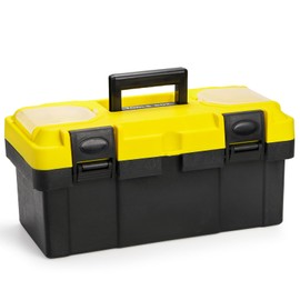 Cididu 16-Inch Plastic Tool Box with Handle, Toolbox with Removable Tray, Heavy Duty Organizer Tool Box, Portable Toolbox Organizer for Household Workshops and Garages, Black & Yellow