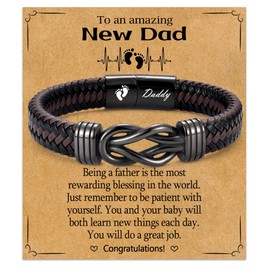 WIKHIA New Dad Gifts for Men, First Time Parents Gift Dad to Be Gift for Father's Day Birthday Christmas, Leather Bangle Bracelet for Daddy Him Husband