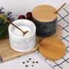 2 Sets Marble Salt Cellar Box with Bamboo Lid &