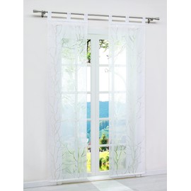 ESLIR Sliding Curtains, Burnout Panel Curtains, Set of 2 Curtains with Loops, Transparent Curtain, White #3, W x H 57 x 175 cm, Pack of 2