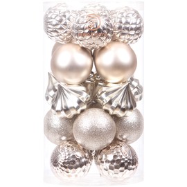 Sea Team 21-Pack Christmas Ball Ornaments with Strings, 80mm/3.15-Inch Large Size Baubles, Shatterproof Plastic Christmas Bulbs, Hanging Decorations for Xmas Tree, Holiday, Wedding, Party, Champagne