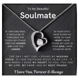 Momavo Jewelry To My Beautiful Soulmate, You Are My Missing Piece ,Forever Love Necklace, To My Wife , Gift For Soulmate, Gift For Wife, Meaningful gift Melt Her Heart for Wife, Wife Necklace, Women Gift (Luxury Box with LED Light, 14k White Gold Finish)