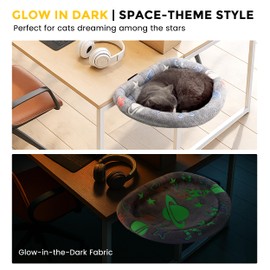 HiPetpy Cat Desk Bed Hammock, Heavy-Duty Metal Frame and Clamp Support up to 40 lbs, Glow in The Dark Fabric, Sunken Design, Foldable and Washable, Indoor Cat Furniture for Office, Game Tables