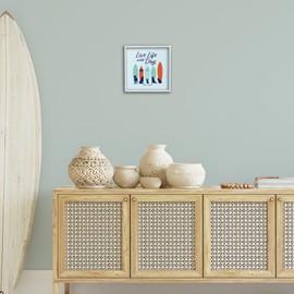 Stupell Industries Surfboards & Dogs Phrase Framed Giclee Wall Art Design by Dog Is Good, White Framed, 12 x 12