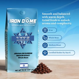 Iron Dome Coffee – Jerusalem Sunrise Whole Bean Coffee, Medium Roast – Fresh Roasted Coffee Beans – Smooth Balanced Flavor – 12oz Bag - Inspired by the Warmth and Heritage of Jerusalem