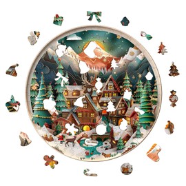 Christmas Best Gifts, Wooden Puzzles for Adults, Christmas Puzzle, Wooden Jigsaw Puzzles, 3D Visual Puzzles-3D Christmas Town, Friend Family Puzzles (11.4 * 11.4in 200pcs)