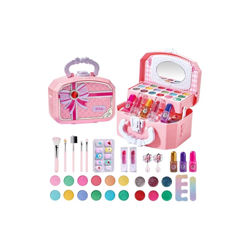 Juego De Maquillaje Lavable Con Almacenamiento Para Niña Malubero Rosa