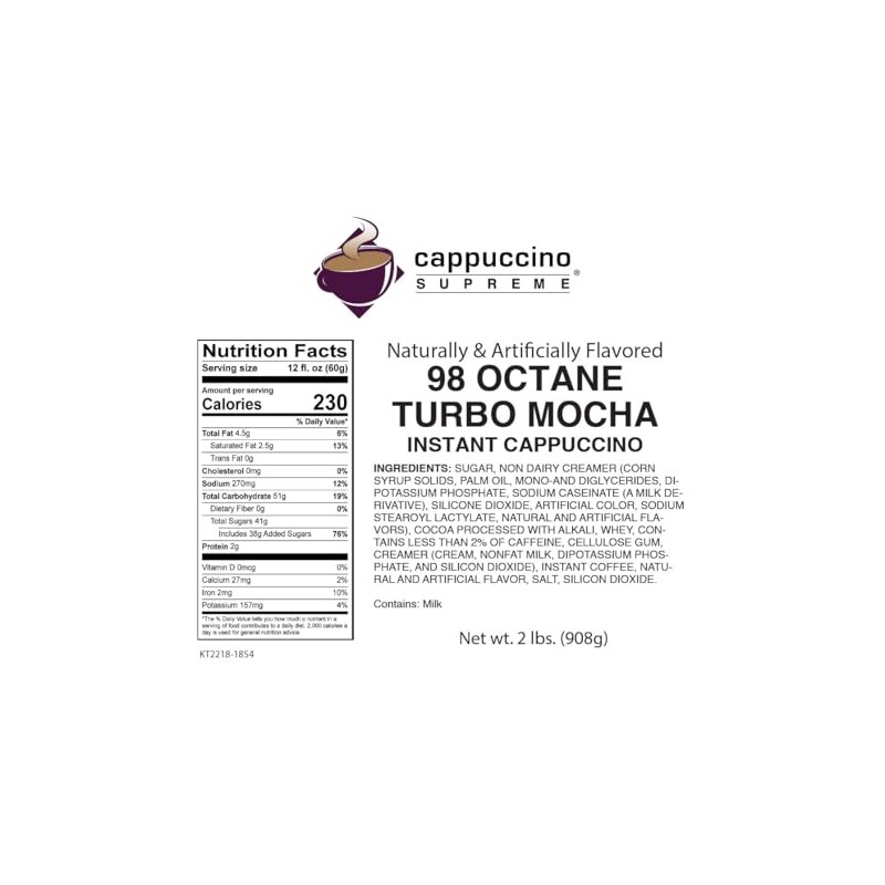 Cappuccino Supreme 2 lb bag 98 Octane Turbo Mocha Instant