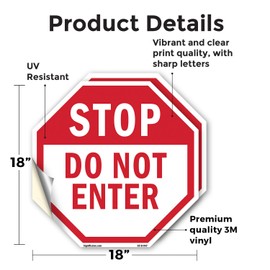 Stop Do Not Enter (2 Pack) 18 inch X 18 inch Octagon Vinyl Label Decal Sticker Weather Resistant, UV Protected for Workplace, Private Property, and Construction Site, Made in the USA