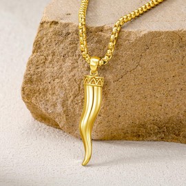 Lattd Italian Horn Necklace for Men 925 Sterling Silver/Gold Plated/Black Plated Cornicello Pendant Necklace Italy Jewelry for Men Women (gold plated)
