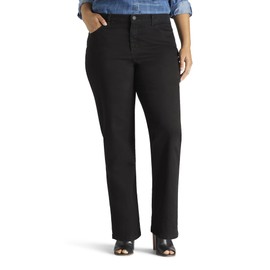 Lee Women's Size Instantly Slims Classic Relaxed Fit Monroe Straight Leg Jean, Black, 26 Plus Petite