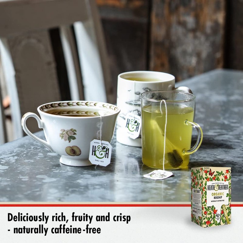 Heath & Heather Organic Rosehip Teabags | Individually Wrapped Caffeine-Free