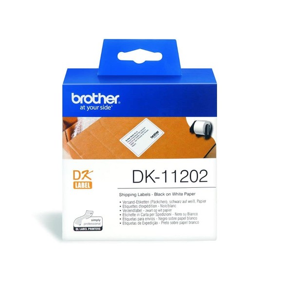 Brother DK-11202 Label Roll, Shipping Labels, Black on White, 300 Labels, 62 mm (W) x 100 mm (L), Brother Genuine Supplies