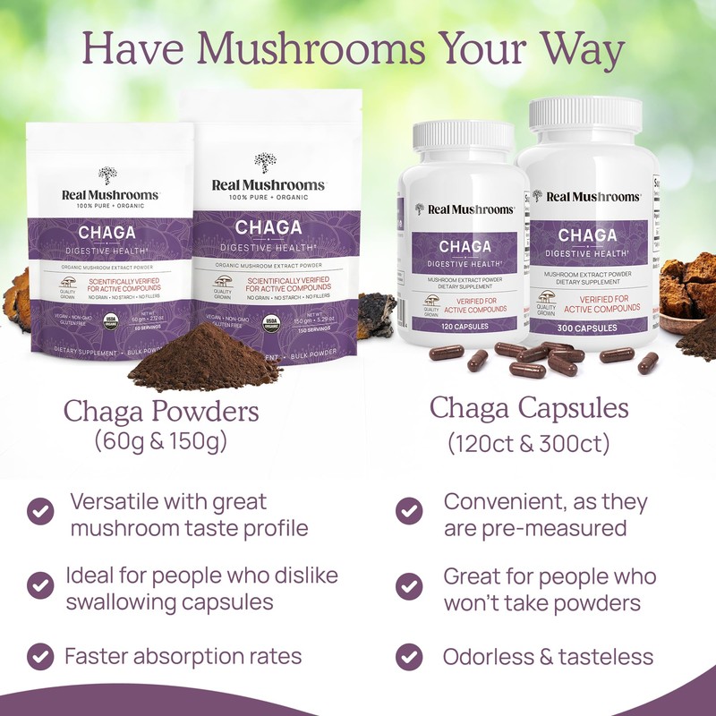 Real Mushrooms Chaga Mushroom Capsules – Organic Chaga Extract Powder