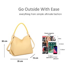 Kitise Womens Soft Vegan Leather Braided Handle Slouch Large Shopping Work Hobo Shoulder Bag Tote Handbag With Detachable Strap BLACK