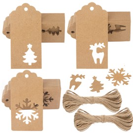 G2PLUS Brown Christmas Labels Tags, 150PCS Kraft Christmas Tags for Presents, Plain Christmas Labels with String, Xmas Gift Tags for Christmas Presents, Gift Wrapping & Decorating Tree
