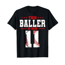 This Baller Is Now 11 Birthday Baseball Theme Bday Party T-Shirt