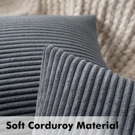 MIULEE Striped Corduroy Fabric Square Throw Pillow Case,Solid Cushion Cover Sham Home for Sofa Chair Couch/Bedroom Livingroom Decorative Pillowcases 20x20 inch 50x50cm 2 Pieces Grey