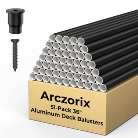 Arczorix 51-Pack 36" Round Aluminum Deck Balusters, Black Staircase Spindles with Connectors for Outdoor Porch and Stair Railings