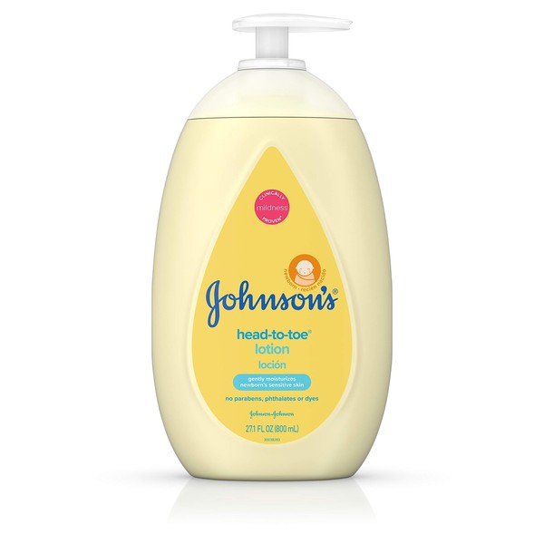 Johnson's Head-to-Toe Moisturizing Baby Body Lotion for Sensitive Skin, Hypoallergenic and Paraben-, Phthalate- and Dye-Free Baby Skin Care, 27.1 Fl Oz (Pack of 1)