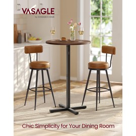 VASAGLE Round Cocktail Table, High Top Bar Pub Table with Metal Frame and Cross Base, for 2-3 People, Modern, Easy to Assemble, 23.6 x 41.1 Inches, Natural Walnut ULBT361K01V1