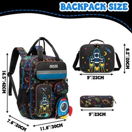 MYHSBYO School Backpacks for Boys Backpack with Lunch Bag for Elmentary Students 16inch Kids Travel Bookbag for Boys Age 6-12