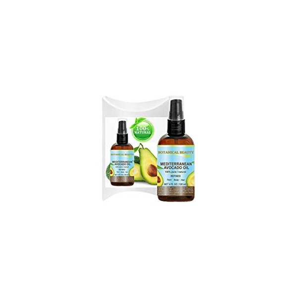 AVOCADO OIL ( MEDITERRANEAN). 100% Pure / Natural /Refined / Undiluted Cold Pressed Carrier Oil for Face, Body, Feet, Hair, Massage and Nail Care. 4 Fl. oz-120 ml.