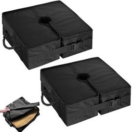 Japard Umbrella Base Weight Sand Bag Fillable 180 lbs Set of 2, Soft Standard Sandbag for Outdoor Patio Parasol Stand Easy Set Up, Removable Black Square