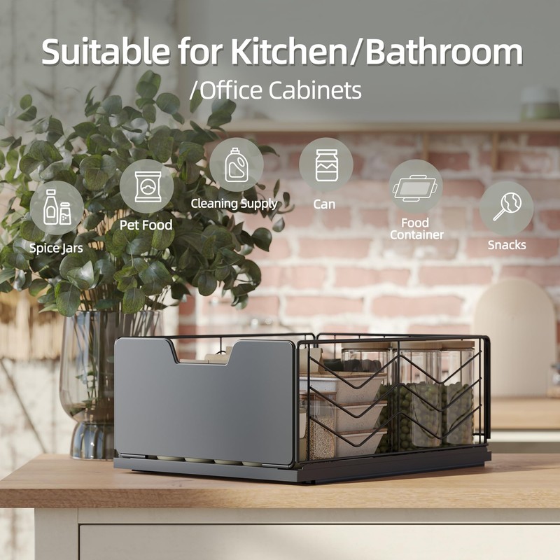NETEL Pull Out Cabinet Organizer, 4 Pack No Drill Slide