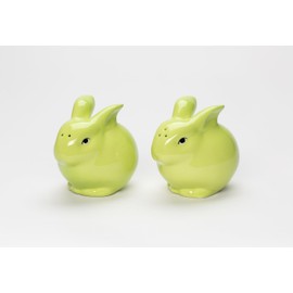 Fine Ceramic Green Bunny Rabbit Salt & Pepper Shakers Set, 3-1/2" L