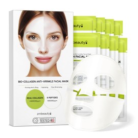 ZMbeauty Collagen Face Mask, Bio-Collagen Mask Overnight for Skin Care, Anti-Wrinkle Facial Sheet Mask with 9 Peptides for Elasticity & Moisturizing, Collagen Night Wrapping Mask, 8 Pcs