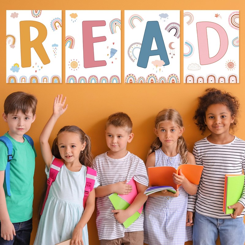 Qeeenar Reading Posters Read Sign Set Boho Library Decor Classroom