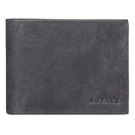 ROYALZ 'Detroit' Men's Leather RFID Protection Wallet Compact Wallet Landscape Format Men's Wallet in Vintage Design, Navy grey, Vintage