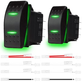 MKBKLLJY Toggle Switch (ON)-Off-(ON) 3 Positions Waterproof DC 12V/20A 24V/10A 7Pin DPDT Green LED Light with Jumper Cable Set for Boat Car Pack of 2