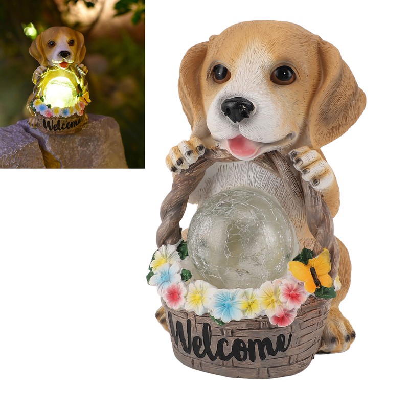 Solar Powered LED Light Dog Statue Decoration Solar Powered Puppy