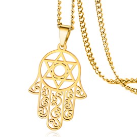 VASSAGO Hexagram Hamsa Hand Pendants Necklace for Men Magen David Necklace Hamsa Hand of Fatima Necklace Islam Arab Jewish Star Palm Shaped Jewelry (gold)