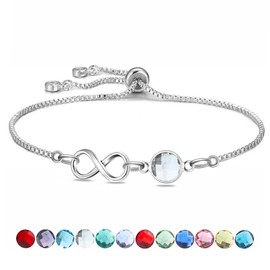 Yumioxa 12 Months Birthday Stones Tennis Bracelets Adjustable Bracelets Jewelry for Women Unique Birthday Color Crystal Chain for Her (April(Infinity))