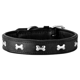 Schnüffelfreunde Lisa Leather Dog Collar with Appliqué, Dog Collar for Large and Medium Dogs (L - 36-45 cm, Black)