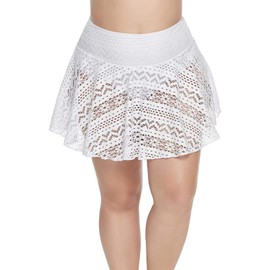 Lopie Women Lace Crochet Swim Skirt Bikini Bottom Swimsuit Board Shorts Skort Swimdress (White95, XL)