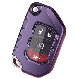 Key Fob Cover for Jeep Full Protection Soft TPU Flip Key Case Holder Compatible with 2018 2019 Jeep Wrangler JL JLU Rubicon 2020 2021 Jeep Gladiator JT Sahara JLU OHT1130261 (Dark Purple)
